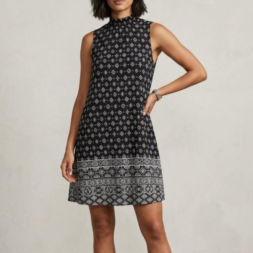 Speechless A-Line Dress Women S Black Geometric Mock Neck Lined Sleeveless